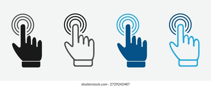 Conjunto de cuatro iconos de cursor de mano para la interacción de la pantalla táctil