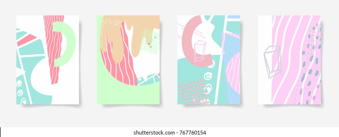 set of four hand drawing abstract design, vector illustration