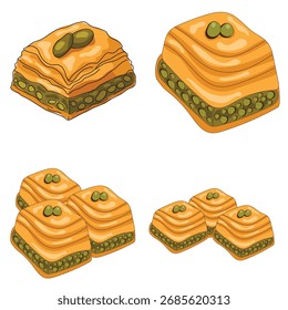Conjunto de cuatro piezas de Baklava dibujadas a mano