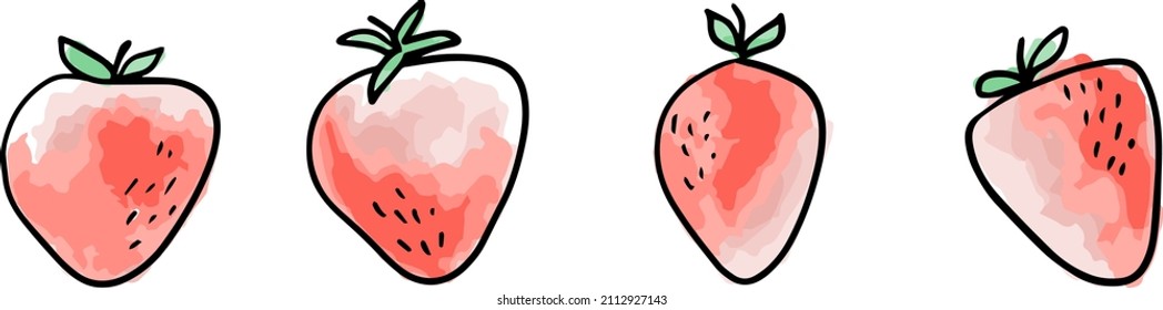 Set of four hand drawn doodle strawberries. Vector illustration. EPS 10