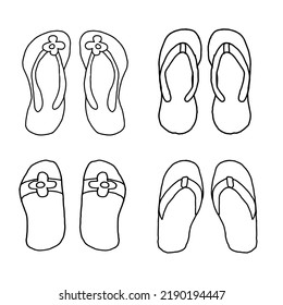Set of four Hand drawn element slippers. Hand drawn for the background elements. Vector illustration for graphic design
