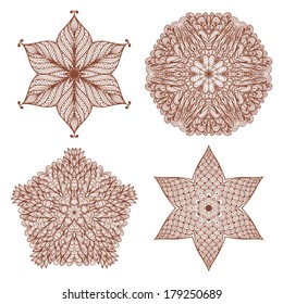 Set of four hand drawn ethnic circular mehandi ornaments