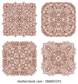Set of four hand drawn ethnic square mehandi ornaments