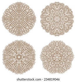 Set of four hand drawn ethnic circular mehandi ornaments