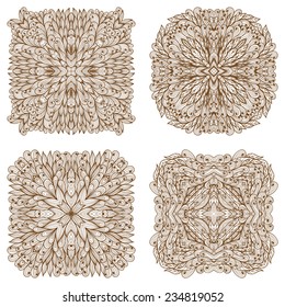 Set of four hand drawn ethnic square mehandi ornaments