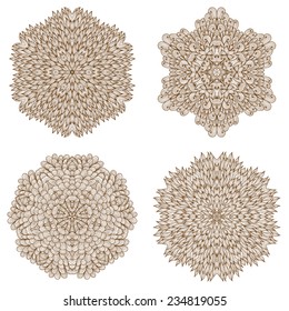 Set of four hand drawn ethnic circular mehandi ornaments