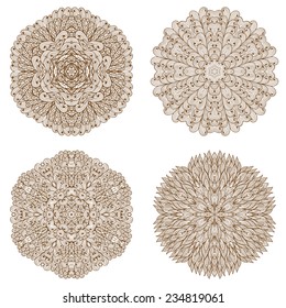 Set of four hand drawn ethnic circular mehandi ornaments
