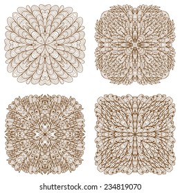 Set of four hand drawn ethnic square mehandi ornaments
