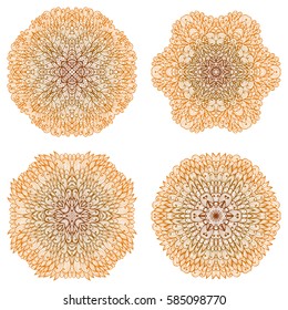 Set of four hand drawn ethnic circular mehandi ornaments