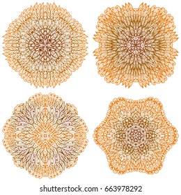 Set of four hand drawn ethnic circular mehandi ornaments