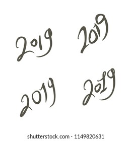 Set of four hand drawn figures 2019 to the calendar of the coming year. Vector template design.
