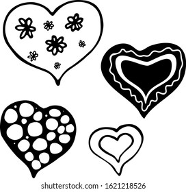 Set of four hand drawn hearts. Doodles vector illustration for Valentine's Day