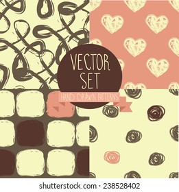 set of four hand drawn seamless patterns, vector illustration