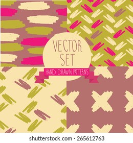 set of four hand drawn seamless patterns, vector illustration