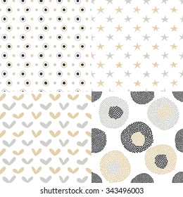 Set of four hand drawn seamless patterns. Great for celebration, Christmas, party