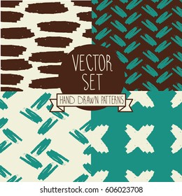 Set of four hand drawn seamless patterns, sketch style, vector illustration