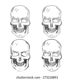 Set of four Hand Drawn Skulls Vector illustration