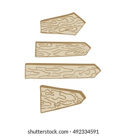 Set of four hand drawn wooden billboards isolated on the white background
