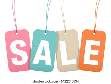 Set Of Four Hanging Hangtags Sale Retro Colors