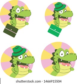 Set four happy alligators in hat vector nice