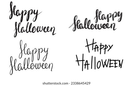 Set of four Happy Halloween typographic banners as handwriting vector illustration.