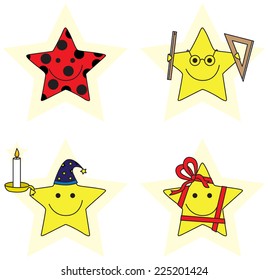 Set of four happy Illustrated cartoon stars
