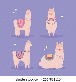 set of four happy llamas