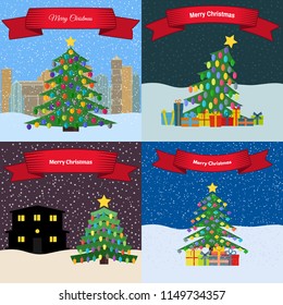 Set of four Happy New Year backgrounds  with the inscription Merry Christmas. Vector illustration.
