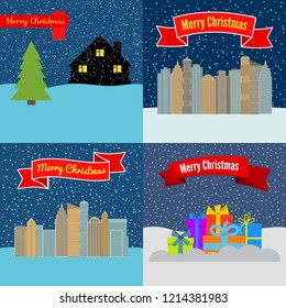 Set of four Happy New Year backgrounds  with the inscription Merry Christmas. Vector illustration.