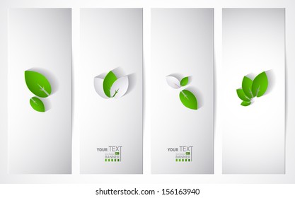 Set of four header with abstract paper leaves