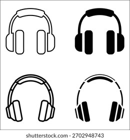 A set of four headphone icons in different styles and designs. Perfect for music, audio, or technology related projects. Isolated on a white background for easy use.