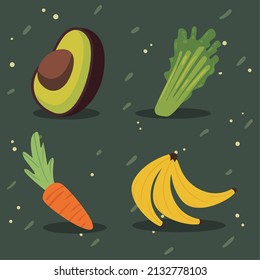 set of four healthy foods items