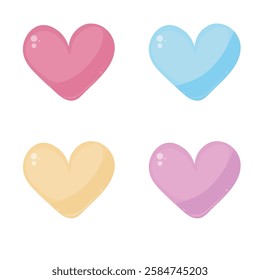 set of four heart icons in pastel colors