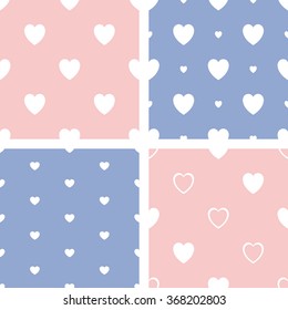 Set or four heart seamless patterns on the isolated background