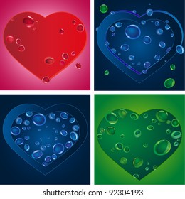 Set of four heart silhouettes with various drops