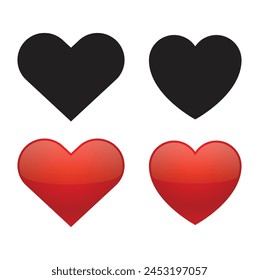 Set of four hearts in shades of black and red on the white background. Vector Illustration. 