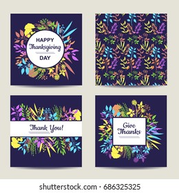 Set of four herbal card templates. Square cards for thanksgiving day vector illustration