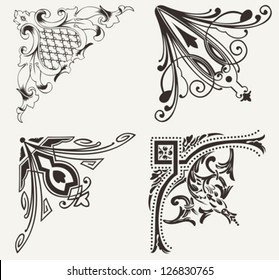 Set Of Four High Ornate Corners. Elements Of Design.