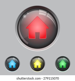 Set of four home buttons different colors. eps10