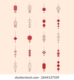Set of four horizontal banners featuring a traditional Chinese design style. The banners are red with decorative borders, gold accents, and green detailing.  Elements include clouds, and lanterns.