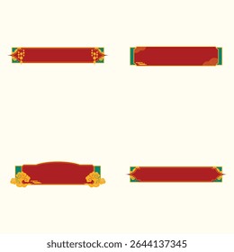 Set of four horizontal banners featuring a traditional Chinese design style. The banners are red with decorative borders, gold accents, and green detailing.  Elements include clouds, and lanterns.