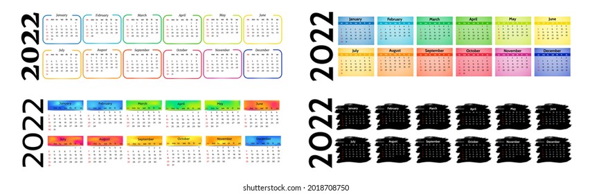Set of four horizontal calendars for 2022 isolated on a white background. Sunday to Monday, business template. Vector illustration