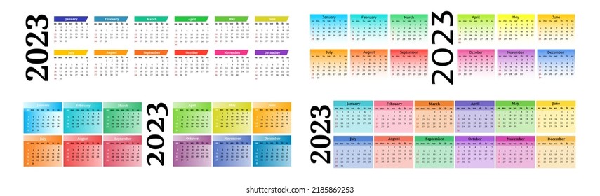 Conjunto De Cuatro Calendarios Horizontales Para Vector De Stock