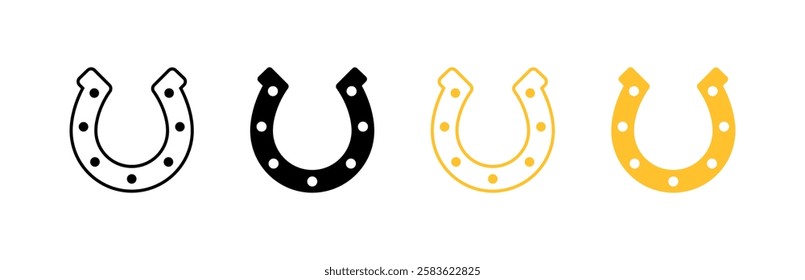 Set of four horseshoe icons in black, white, and yellow colors. Vector icon