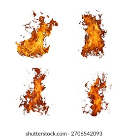 Set von vier Vektorgrafiken mit Feuerflammen für das Design