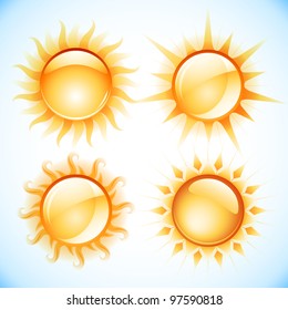 Set of four hot and shining vector suns