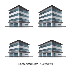 Conjunto de quatro ícones de edifício empresarial de vetor de hotéis ou escritórios