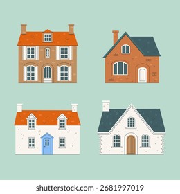 Ein Satz von vier Häusern in einem einfachen Stil. Vektorgrafiken.