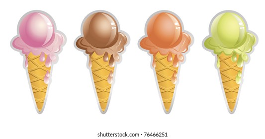 set of four ice cream cone