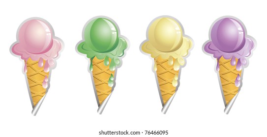 set of four ice cream stickers